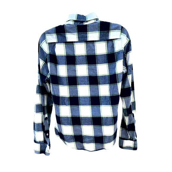 Abercrombie Fitch Large Muscle Button Up Plaid Shirt Green Navy White Cotton Men - Picture 5 of 10